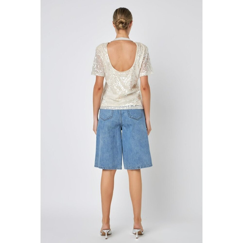 Grey Lab Sequin Open Back Top Size Small - image 2